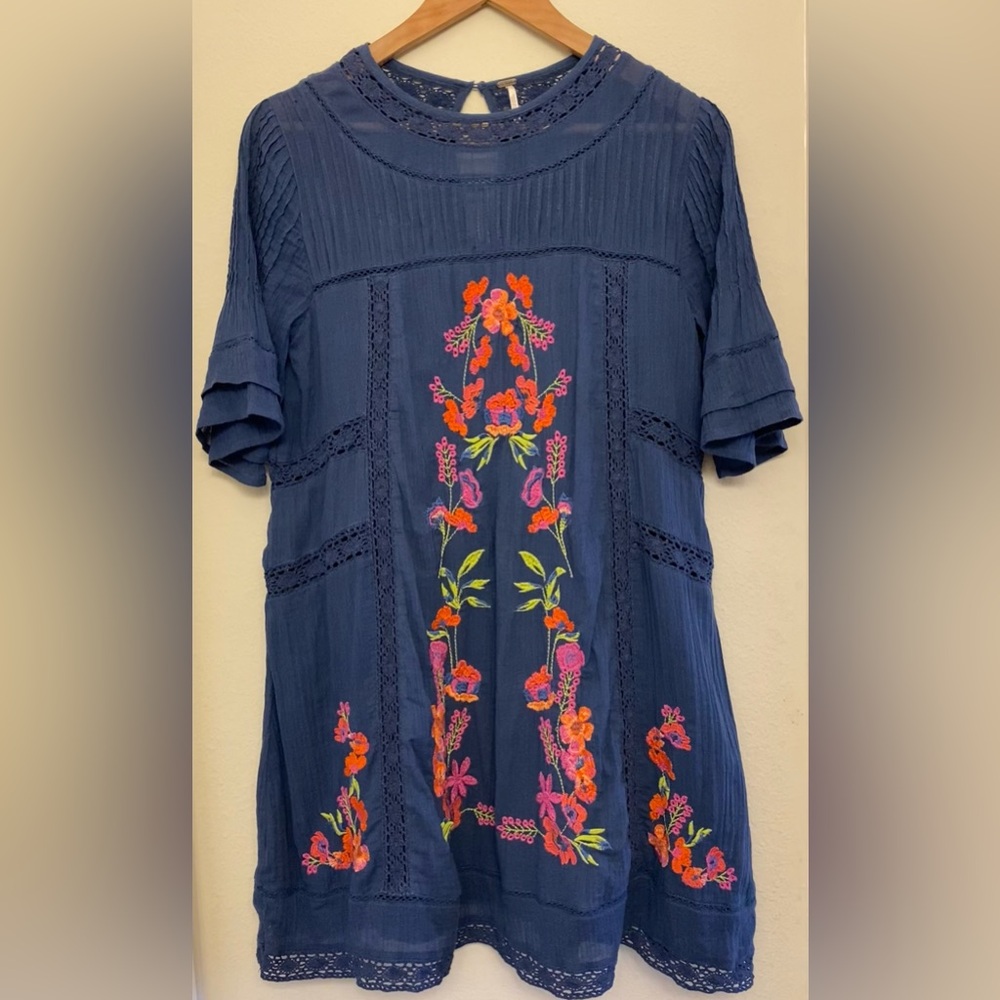Free People Perfectly Victorian Mini Dress Navy - Picture 2 of 7